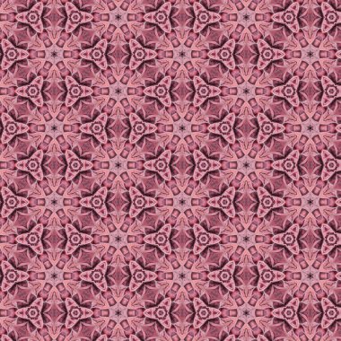 Çiçekler, yıldızlar ve kaleydoskop içindeki soyut formlarla kusursuz motif dizaynı