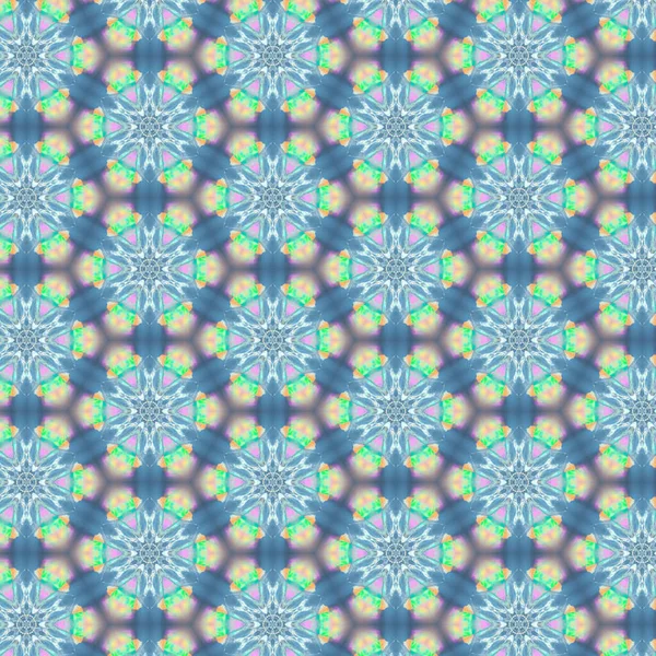 Design Motivu Hladký Vzor Květinami Hvězdami Abstraktními Tvary Uvnitř Kaleidoskopu — Stock fotografie