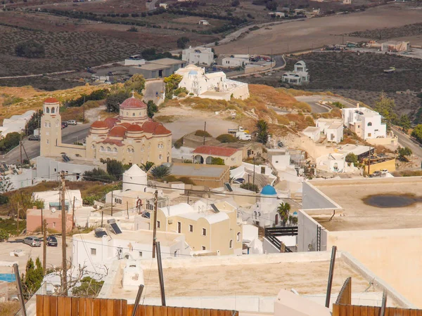 Uitzicht Het Centrale Historische Deel Van Pyrgos Stad Santorini Eiland — Stockfoto
