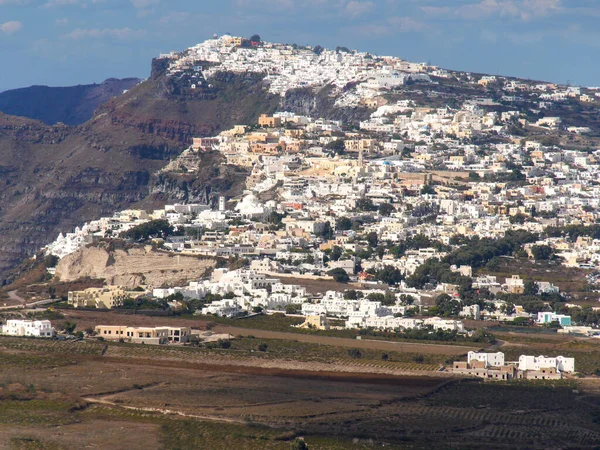 Vue Partie Historique Centrale Ville Pyrgos Sur Île Santorin Grèce — Photo