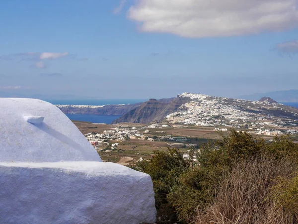 Igreja Ortodoxa Pyrgos Ilha Santorini Grécia Vista Parte Histórica Cidade — Fotografia de Stock