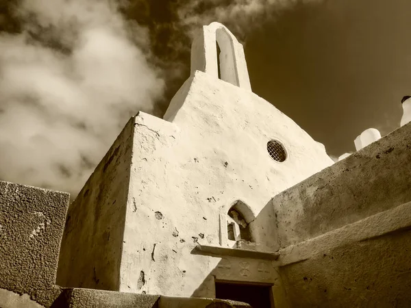 Iglesia Ortodoxa Pyrgos Isla Santorini Grecia Vista Parte Histórica Ciudad — Foto de Stock