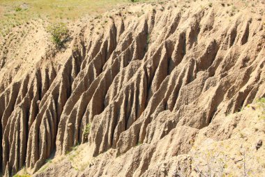 Cape Meganom, güneşli bir yaz gününde eşsiz bir doğa. Dağ manzarası ve Karadeniz.