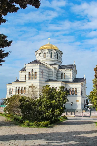 Chersonesuksen Katedraali Sevastopolin Krimillä Pyhän Vladimirin Katedraali Ulkoiset Yksityiskohdat Aurinkoisena — kuvapankkivalokuva
