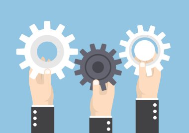 Holding dişli veya cog wheel, takım çalışması, etkili takım concep eller