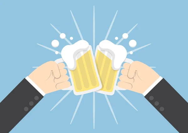 Dois empresários mãos brindar copos de cerveja —  Vetores de Stock