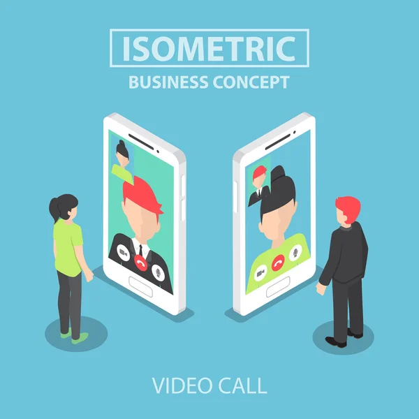 Isometric homme d'affaires faire un appel vidéo avec son collègue sur smar — Image vectorielle