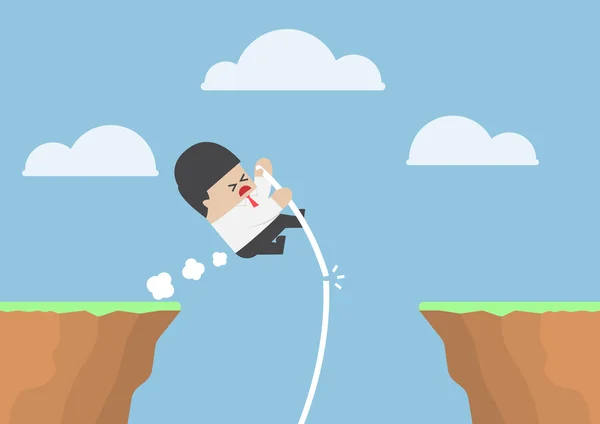 Homme d'affaires saut à la perche à travers la falaise mais il échoue — Image vectorielle