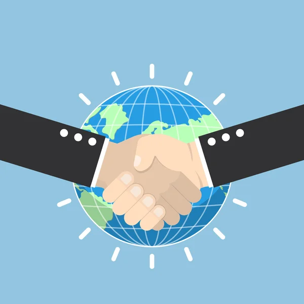 Poignée de main d'affaires avec globe terrestre sur fond — Image vectorielle