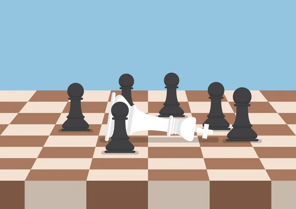 Skupina černých šachy figurkami porazit Bílý král — Stockový vektor