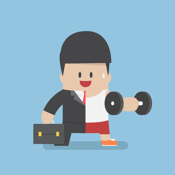 Homme d'affaires entre mode de travail et exercice — Image vectorielle