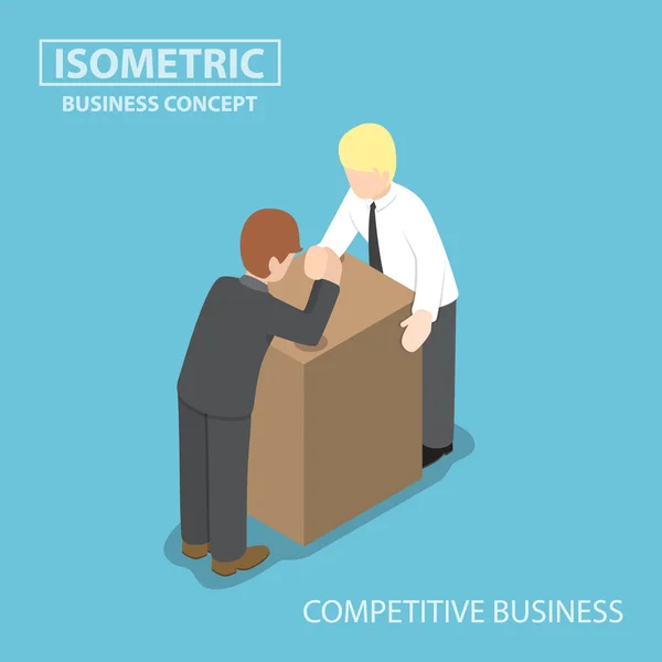 Isometric businessman with his rival doing arm wrestling — Stock Vector