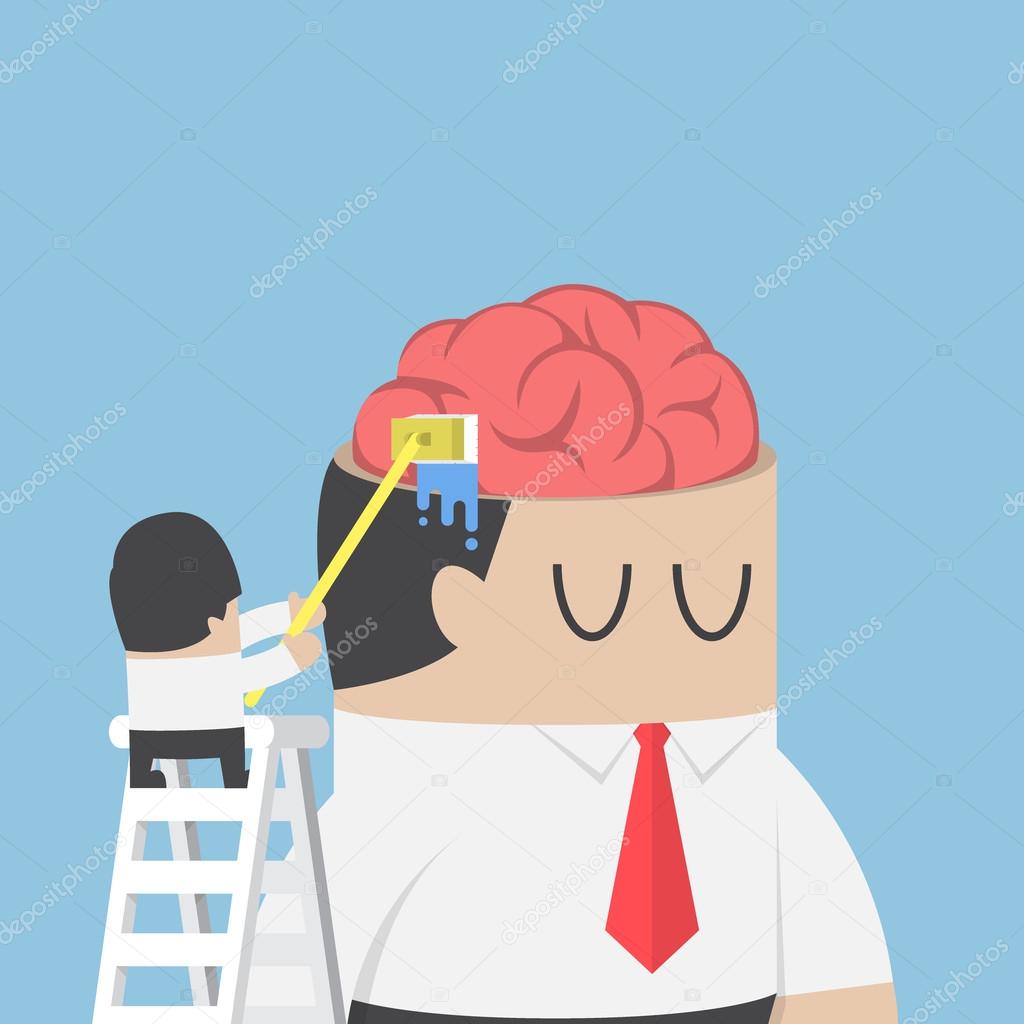 Businessman wash and clean the brain of his colleague