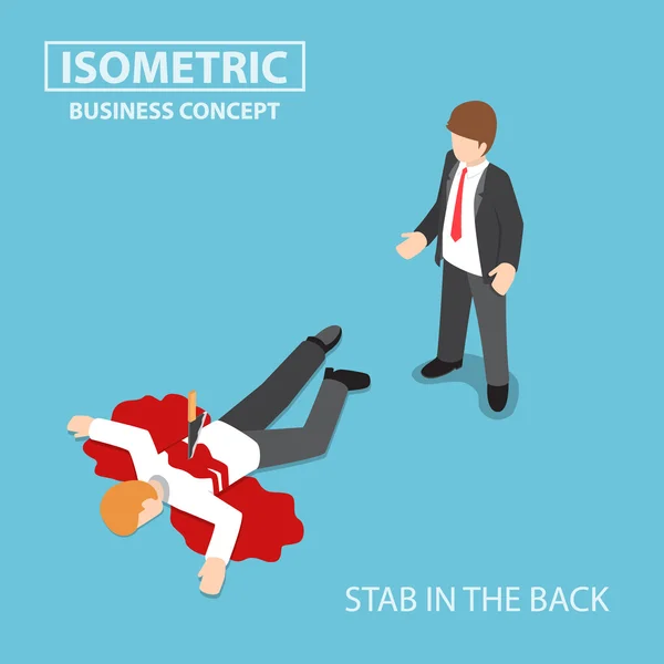 Isometric businessman is stabbed in the back by his colleague — Stock Vector