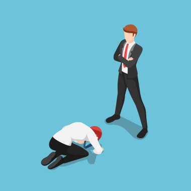 Flat 3d Isometric Businessman Prostrated in front of Business Leader. Leadership concept. clipart