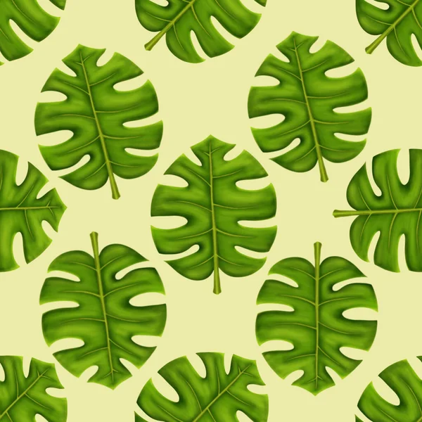 Monstera Deliciosa or Swiss Cheese Plant Leaf on Orange Background Seamless Pattern