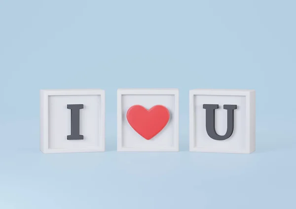 Love Words Cube Sur Fond Bleu Happy Valentines Day Concept — Photo