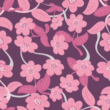 Kusursuz Soyut Çiçek ve Yaprak Şablonu. Çiçek Deseni Vektör Arkaplanı