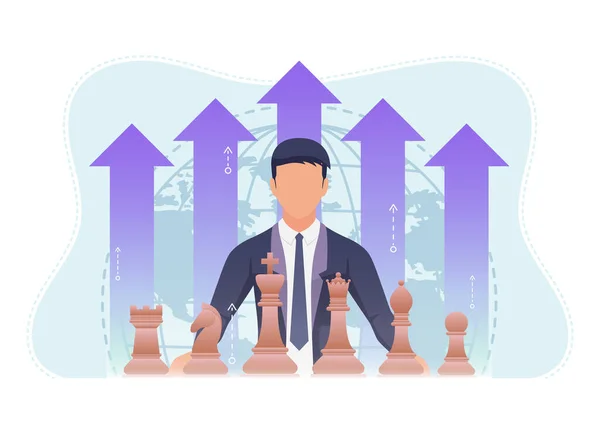 Podnikatel Šachovou Figurkou Růstovým Finančním Šípem Obchodní Strategie Koncepce Vedení — Stockový vektor
