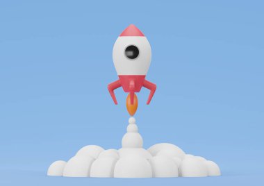 Mavi Arkaplanda Duman Olan 3B Rending Roket Fırlatma