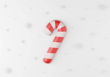 Beyaz Arkaplanda Kar Taneli Noel Şeker Çubuğu 3D Hazırlama.