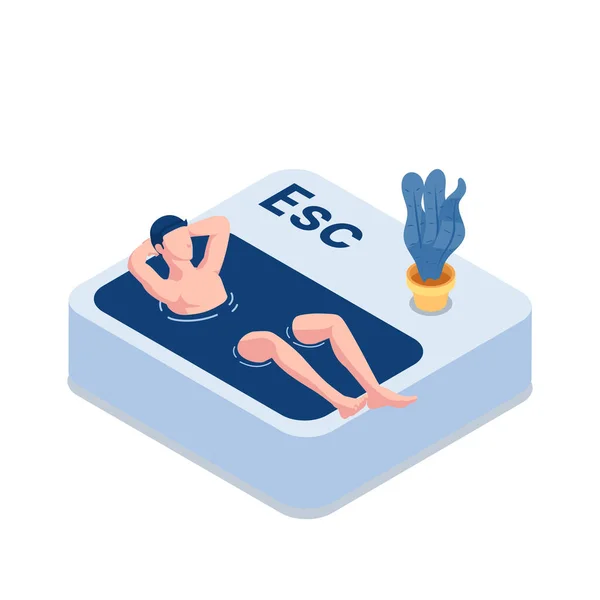 Flat Isometric Businessman Relaxing Esc Escape Button Pool Vacation Annual — Image vectorielle