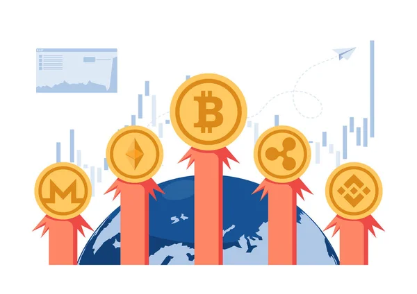 Bitcoin Crypto Monnaie Fusée Volant Hors Monde Crypto Monnaie Investissement — Image vectorielle