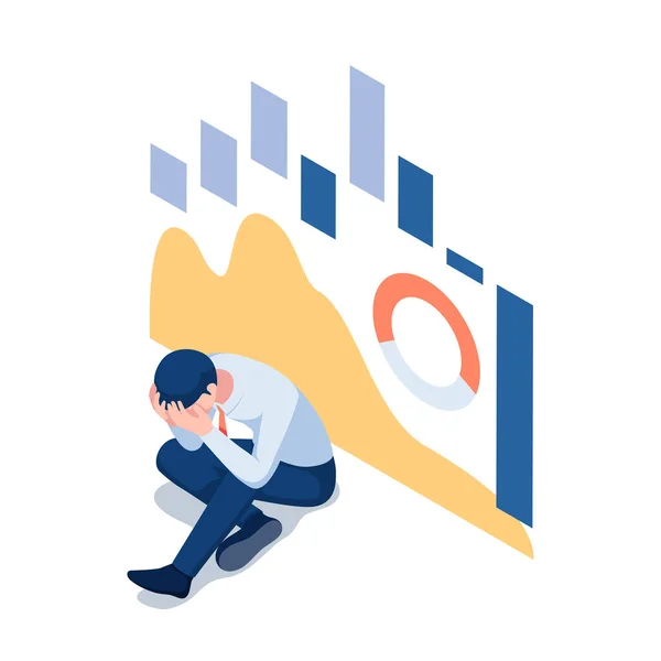 Flat Isometric Depressed Businessman Falling Stock Market Graph Background Finanční — Stockový vektor