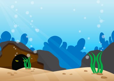 Denizin dibindeki ayrıntı ile deniz sahne altında