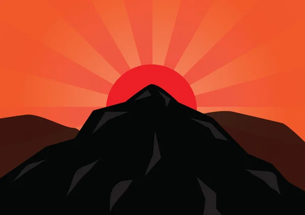 Силуэт горы и красное солнце — стоковый вектор