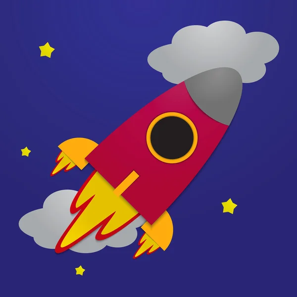 Paper rocket on night sky background — Stock Vector