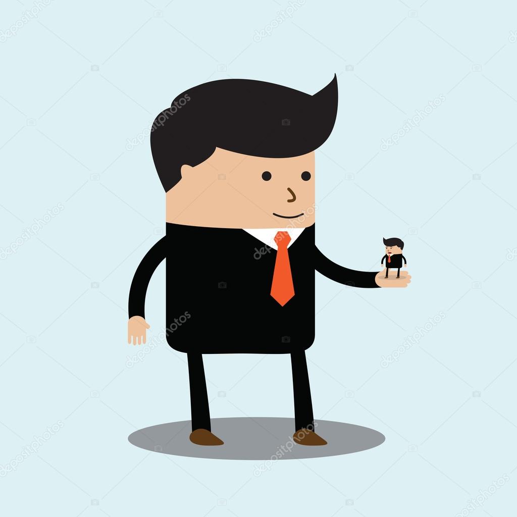 Big businessman has little businessmen in the palm of his hand