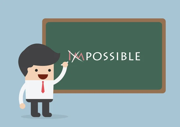 Бизнесмен меняет слово "невозможно" на "возможно", Мотивати — стоковый вектор