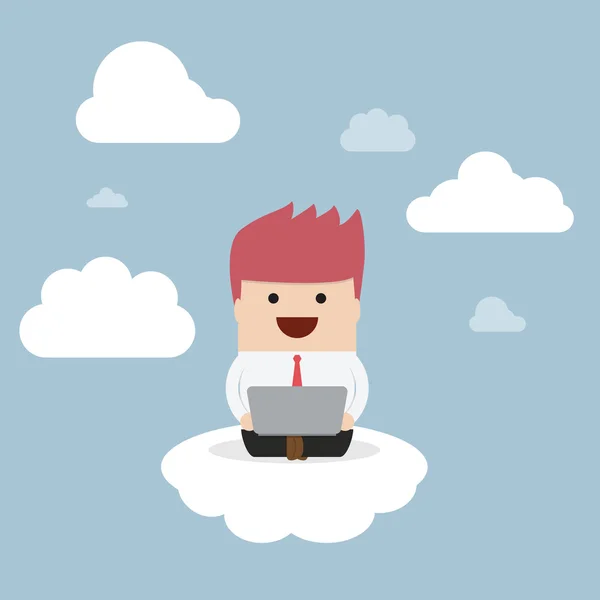 Businessman working on laptop on the cloud — Stock Vector