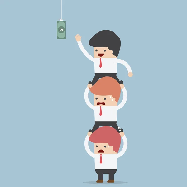 Business people carrying each other to reach hanging money Stock Vector