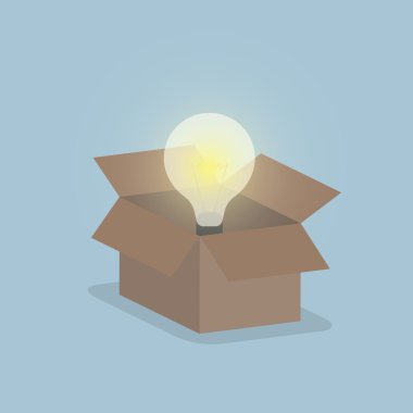 Yere açılan kutu, parlayan ampul float b dışında düşünme