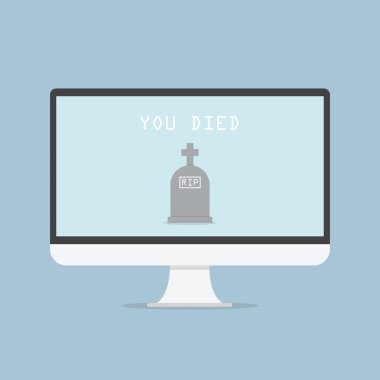 Computer monitor with grave and text YOU DIED clipart