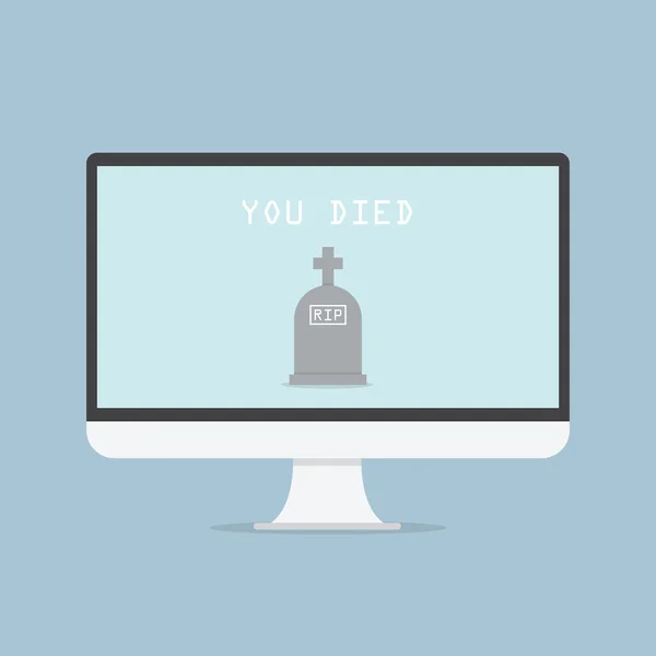 Computermonitor mit Grab und Text du bist gestorben — Stockvektor