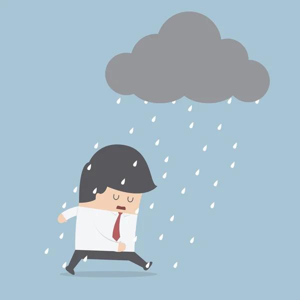 Depressed businessman walking in the rain — Stock Vector