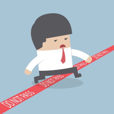Businessman walking across a red line with words DO NOT PASS clipart