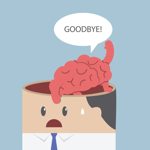 Brain say goodbye and go out of businessman head — Stock Vector