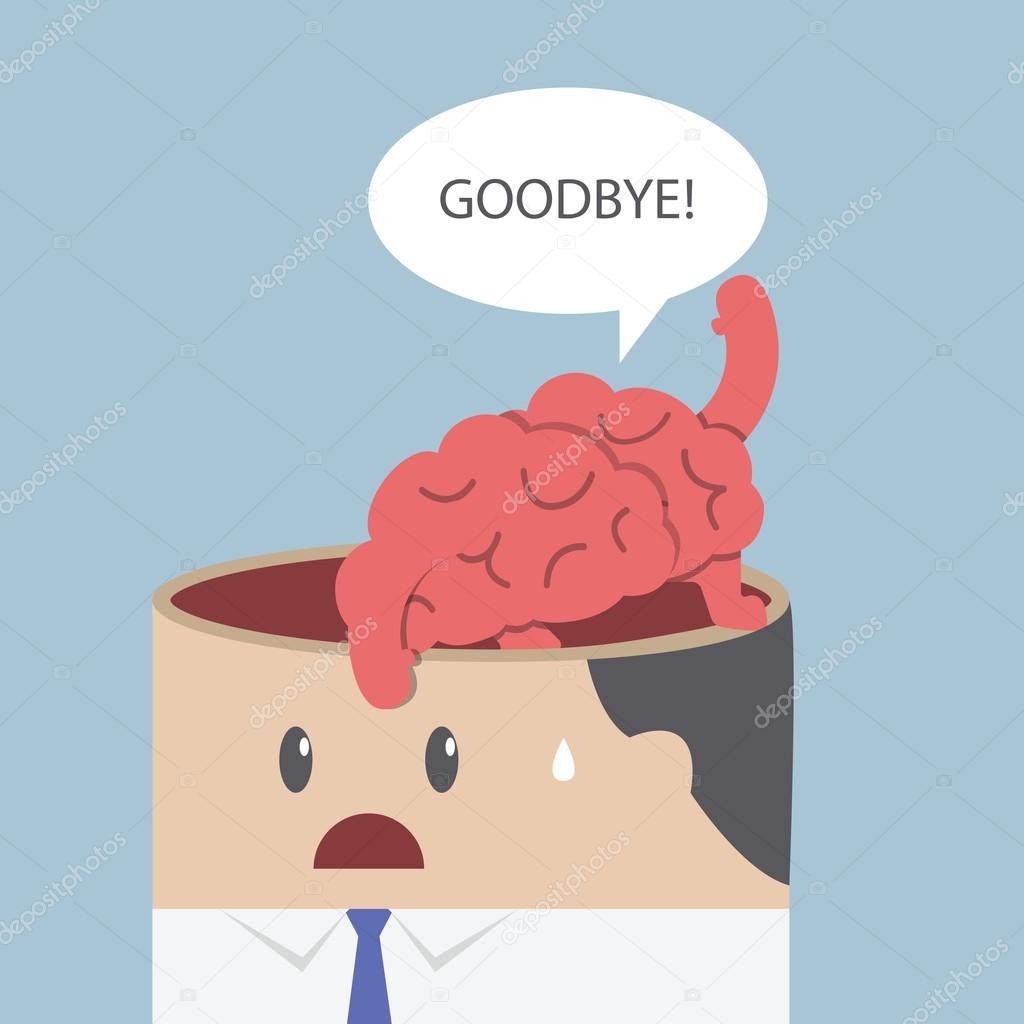 Brain say goodbye and go out of businessman head