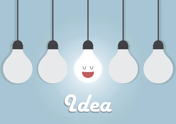 Ampoules suspendues avec une brillante, concept d'idée lumineuse — Image vectorielle