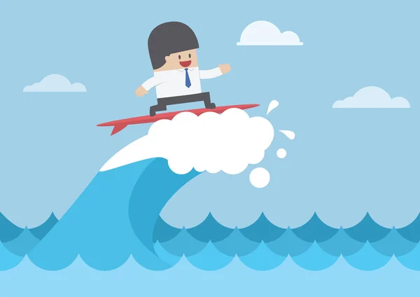 Biznesmen surfing na fali, Koncepcja biznesowa — Wektor stockowy