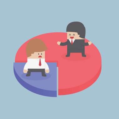 Grafik üzerinde pazar payı kavramı ayakta işadamları