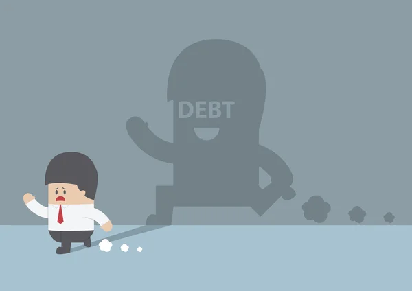 Empresario seguido de sombra de deuda — Vector de stock