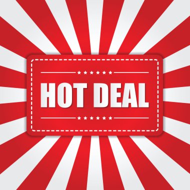 Kırmızı ve beyaz arka plan üzerinde kuvvetli güneş ışığı etkisi ile sıcak anlaşma banner