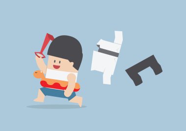 İşadamı soyunmaya onun takım elbise ve tatile dinlenmek için gidiş