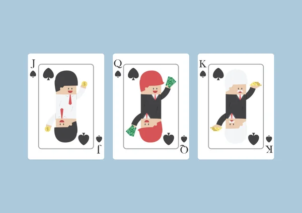 Homme d'affaires sur Jack, Reine, Roi, carte à jouer — Image vectorielle