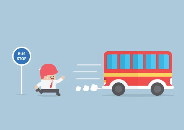 Επιχειρηματίας που φθάνουν πολύ αργά στη στάση λεωφορείου — Διανυσματικό Αρχείο